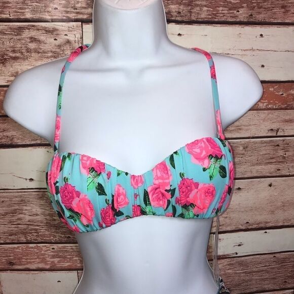 NEW! H&M Turquoise Floral Bandeau with Straps 4 - Picture 1 of 8